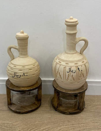 Pottery water and wood base Pottery water and wood base