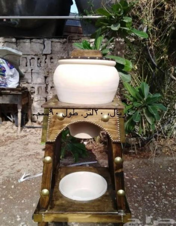 Pottery Water Dispenser and Natural Wooden Counter Stand